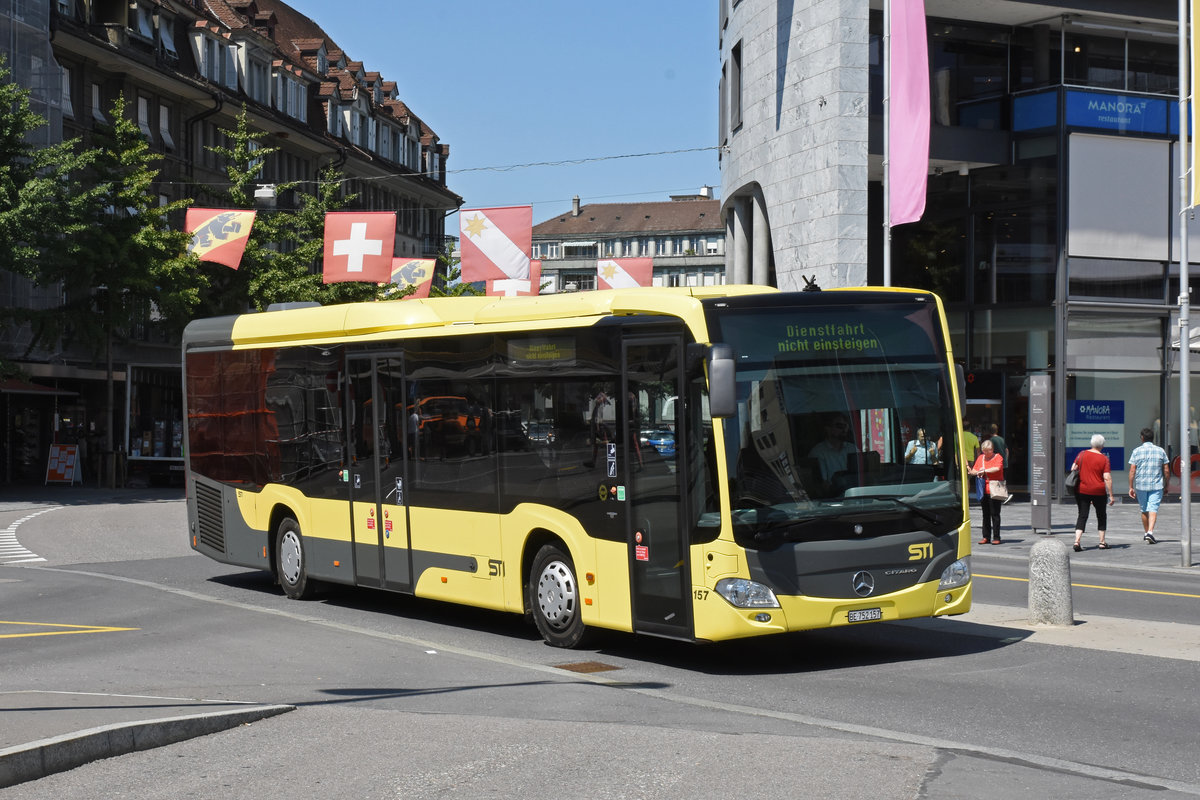 Mercedes Citaro 157, fährt als Dienstfahrt zum Bahnhofplatz Thun. Die Aufnahme stammt vom 30.07.2018.