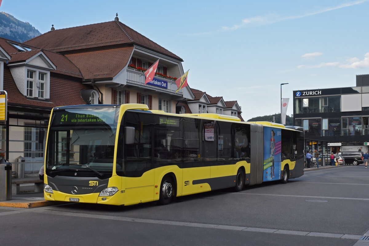 Mercedes Citaro 161, auf der Linie 21, wartet an der Endstation beim Bahnhof Interlaken Ost. Die Aufnahme stammt vom 08.08.2022.