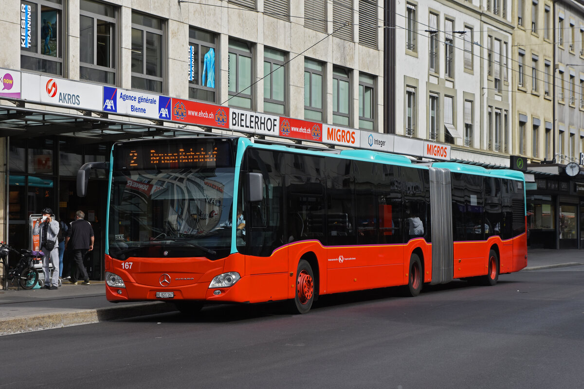 Mercedes Citaro 167, auf der Linie 2, bedient die Haltestelle beim Guisan Platz. Die Aufnahme stammt vom 25.09.2021.