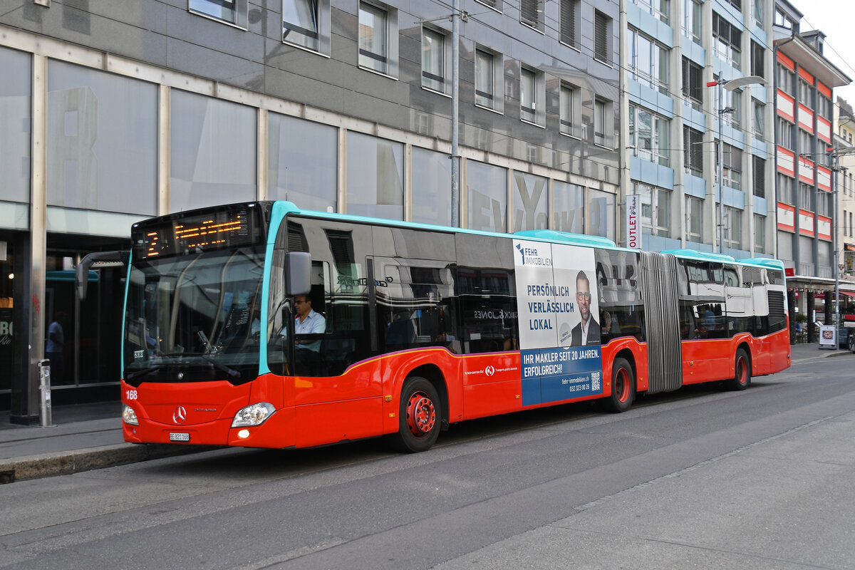 Mercedes Citaro 168, auf der Linie 2, f�hrt am 08.06.2026 zur Haltestelle beim Zentralplatz in Biel.