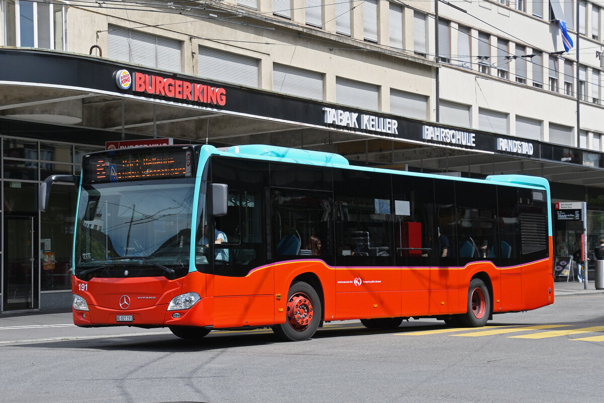 Mercedes Citaro 191, auf der Linie 6, f�hrt am 08.06.2026 zur Haltestelle beim Bahnhof Biel.