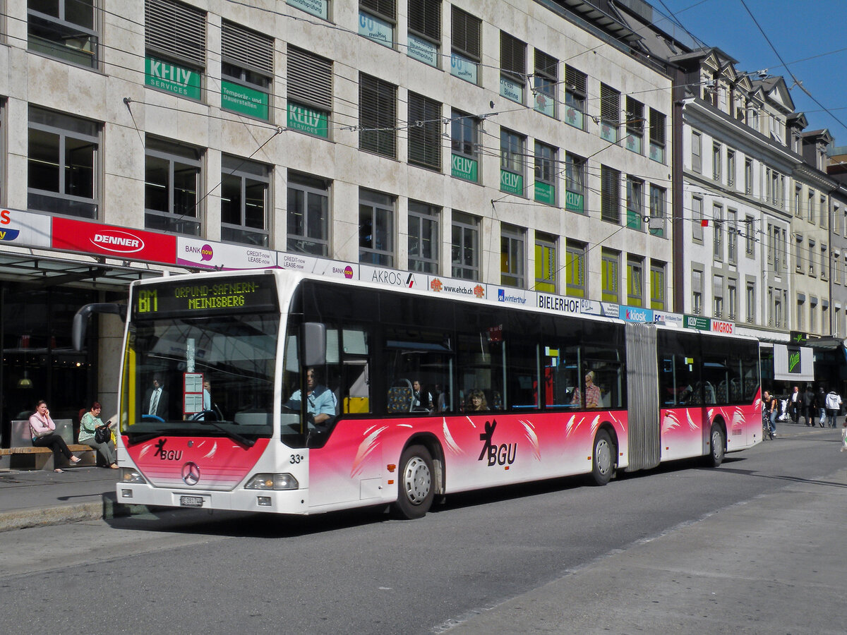 Mercedes Citaro 33 der BGU, auf der Linie BM, bedient am 29.09.2009 die Haltestelle Guisanplatz.