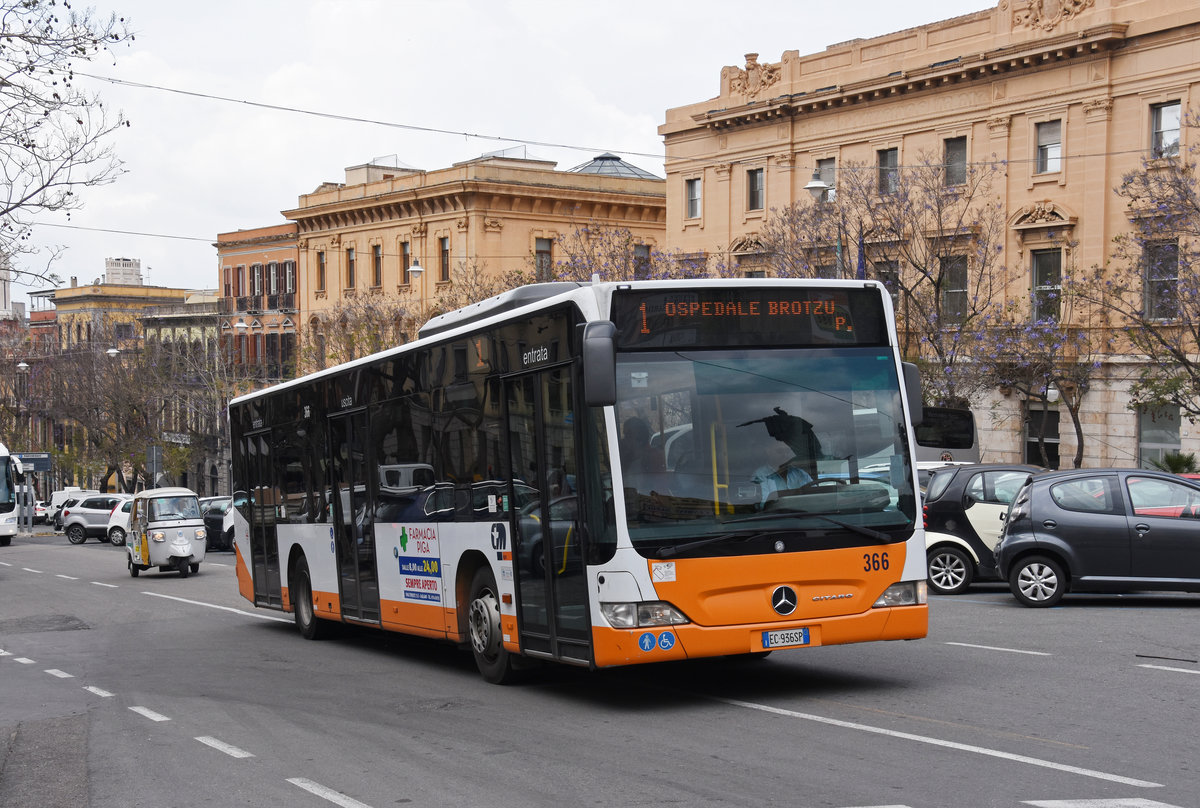 Mercedes Citaro 366, auf der Linie 1, unterwegs in Cagliari. Die Aufnahme stammt vom 08.05.2018.