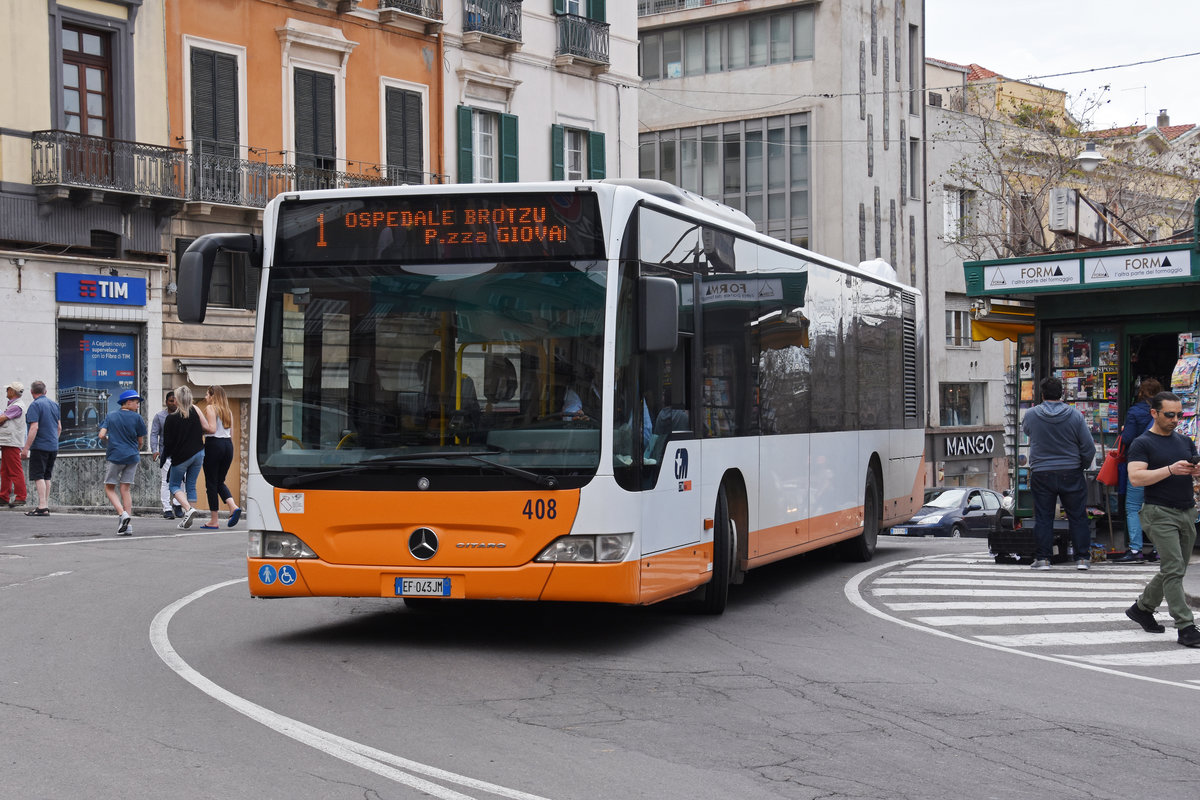 Mercedes Citaro 408, auf der Linie 1, unterwegs in Cagliari. Die Aufnahme stammt vom 08.05.2018.