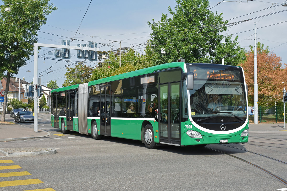 Mercedes Citaro 7007, im Einsatz auf der Linie 6 als Tramersatz, fährt zur Haltestelle Morgartenring. Die Aufnahme stammt vom 19.08.2018.