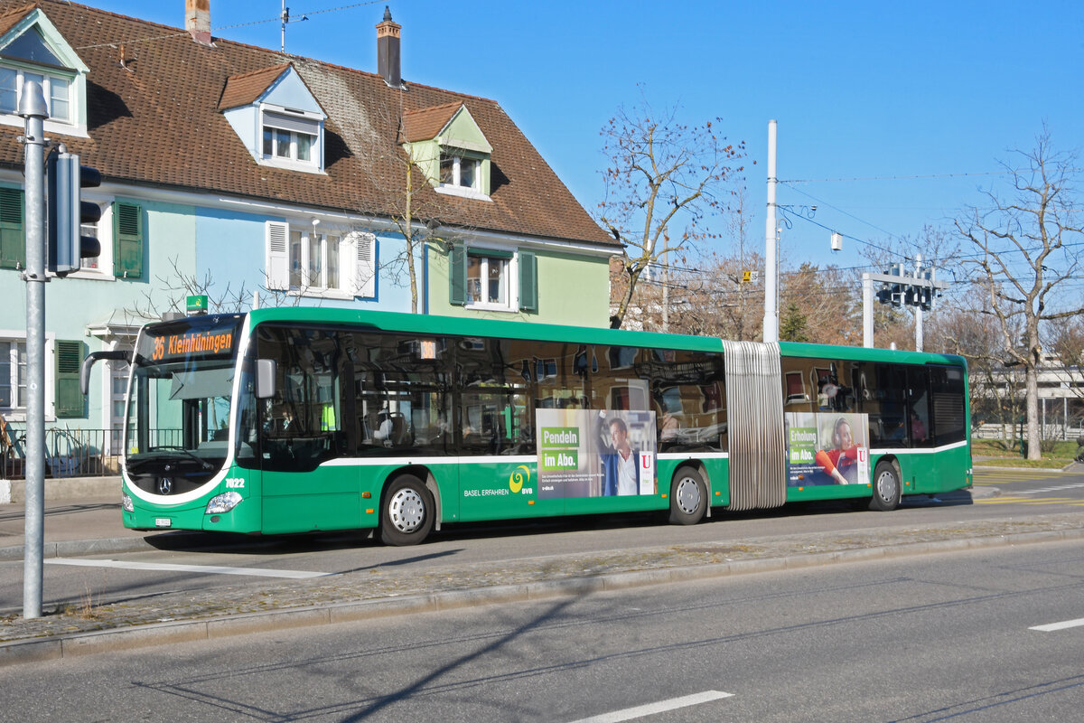 Mercedes Citaro 7022, auf der Linie 36, bedient am 15.02.2023 die Haltestelle Morgartenring.