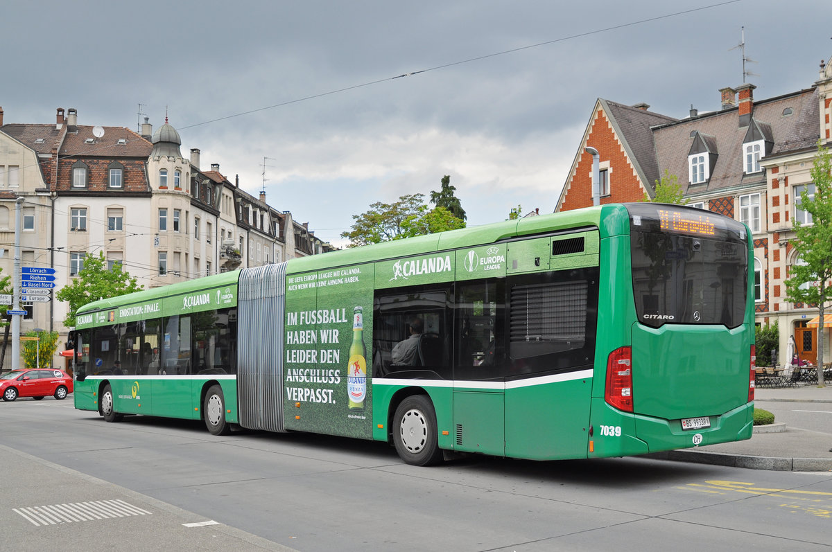 Mercedes Citaro 7039, auf der Linie 31 bedient die Haltestelle am Wettsteinplatz. Die Aufnahme stammt vom 17.05.2016.