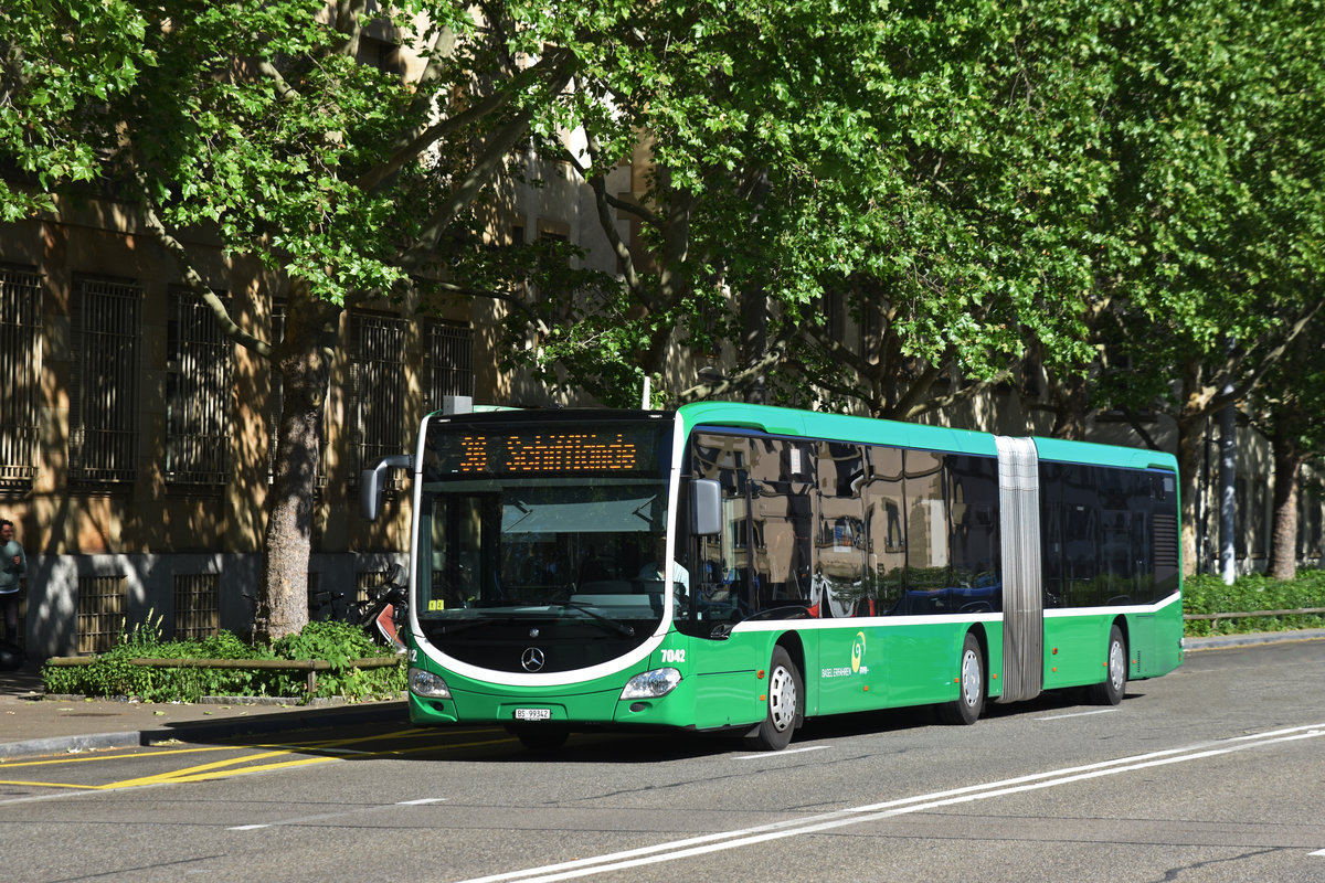 Mercedes Citaro 7042, auf der Linie 36, fährt zur Haltestelle am badischen Bahnhof. Die Aufnahme stammt vom 08.06.2019.