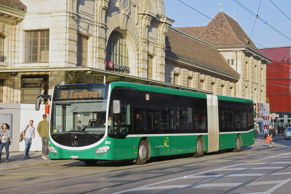 Mercedes Citaro 7051, auf der Linie 50, fährt zur Endstation beim Bahnhof SBB. Die Aufnahme stammt vom 20.09.2018.