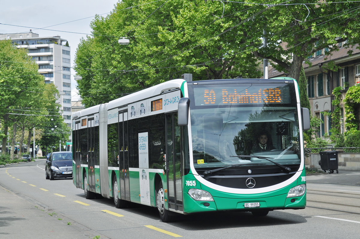 Mercedes Citaro 7055, auf der Linie 50 fährt zur Endstation am Bahnhof SBB. Die Aufnahme stammt vom 12.05.2017.