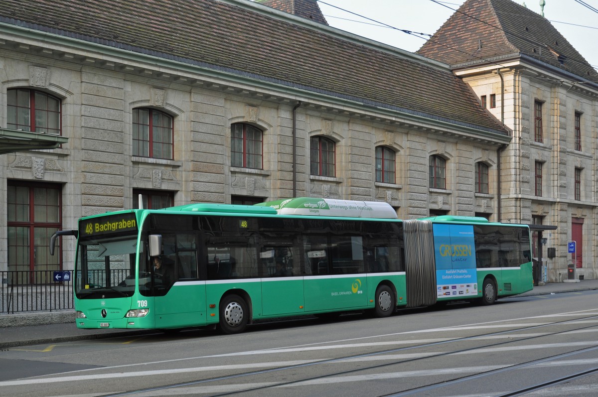 Mercedes Citaro 709 auf der Linie 48 wartet an der Endstation beim Bahnhof SBB. Die Aufnahme stammt vom 18.02.2016.