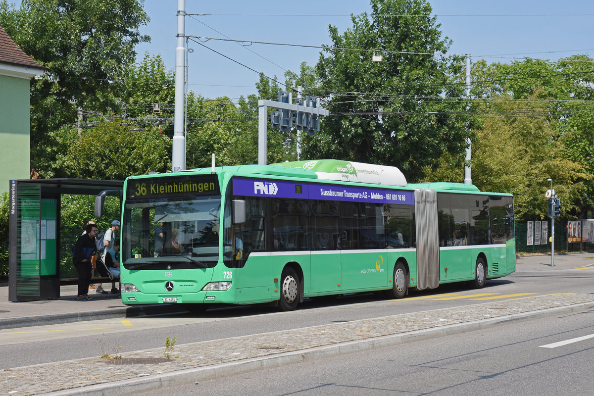 Mercedes Citaro 726, auf der Linie 36, fährt bei der Haltestelle Morgartenring ein. Die Aufnahme stammt vom 20.07.2018.