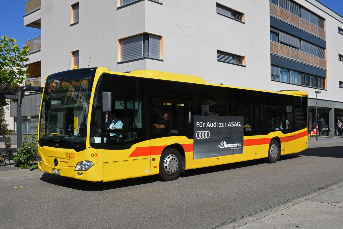 Mercedes Citaro 83, auf der Linie 66, verlässt die Haltestelle beim Bahnhof Dornach. Die Aufnahme stammt vom 10.08.2018.