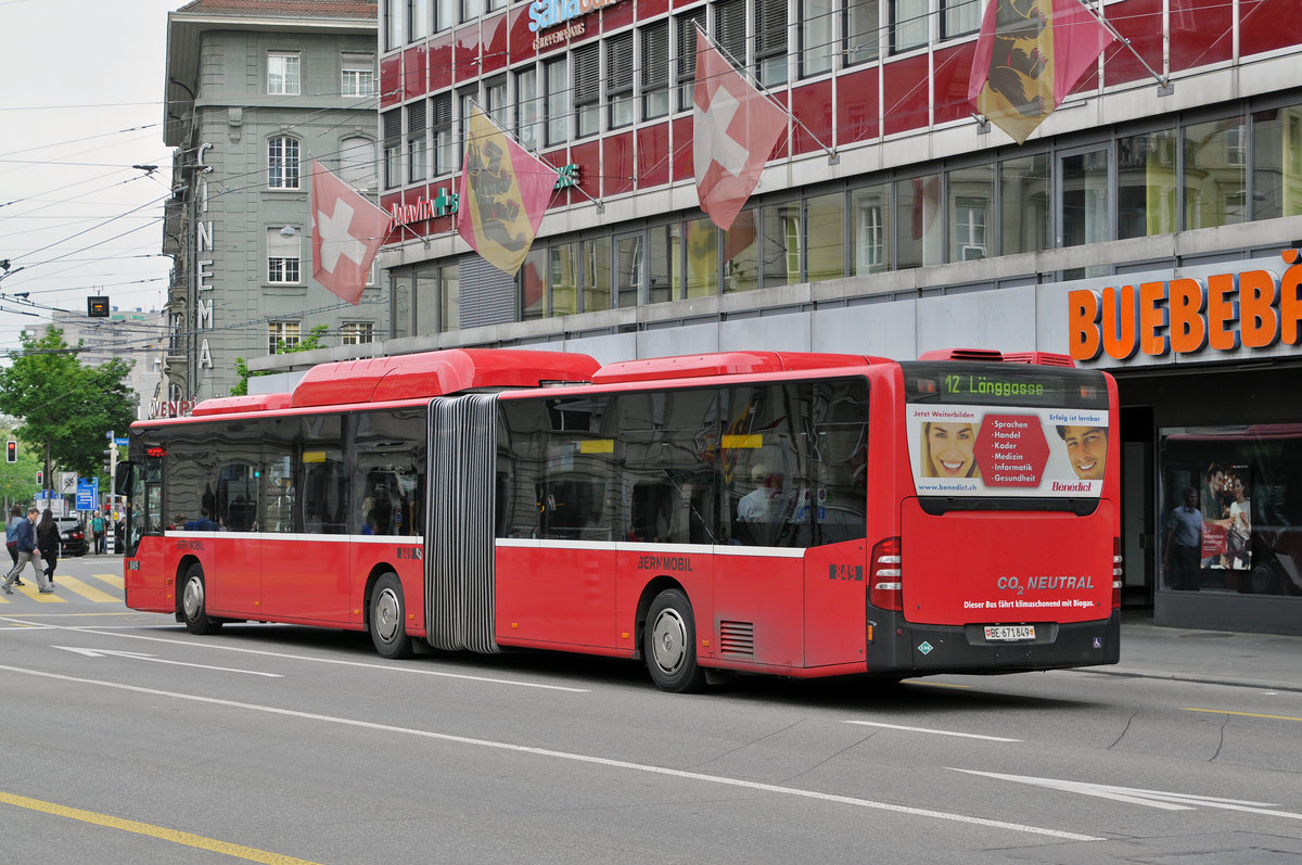 Mercedes Citaro 849, auf der Linie 12, beim Bubenbergplatz. Die Aufnahme stammt vom 09.05.2016.