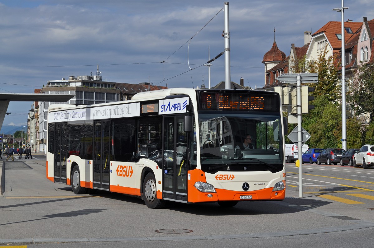 Mercedes Citaro 95 von BSU auf der Linie 6 verlässt die Haltestelle Bahnhof Solothurn. Die Aufnahme stammt vom 05.09.2015.
