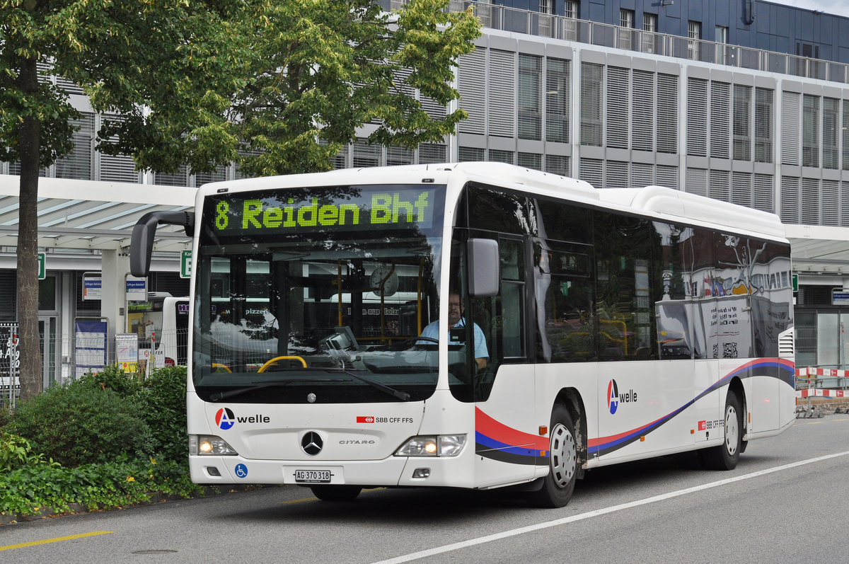 Mercedes Citaro AG 370 318,auf der Linie 8, fährt zum Bahnhof Zofingen. Die Aufnahme stammt vom 09.08.2016.