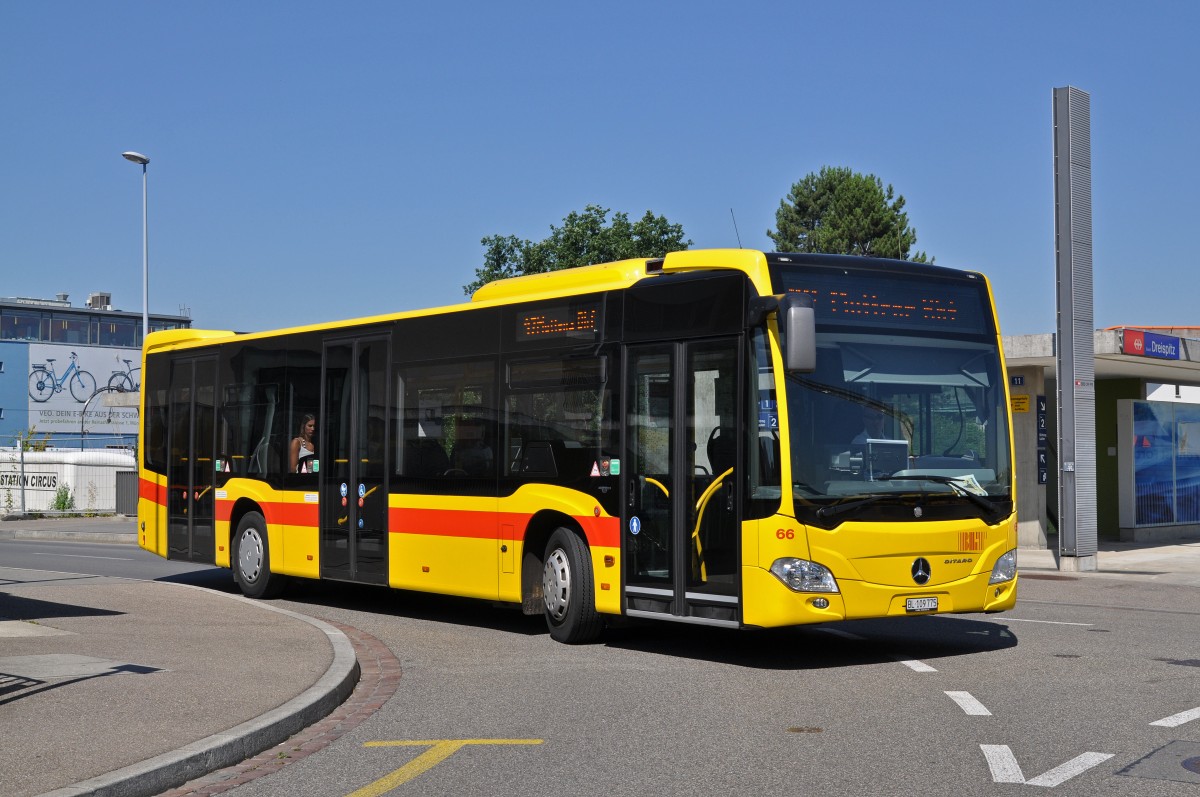 Mercedes Citaro der BLT mit der Betriebsnummer 66 auf der Linie 47, fährt zur Haltestelle St. Jakob. Die Aufnahme stammt vom 01.07.2015.