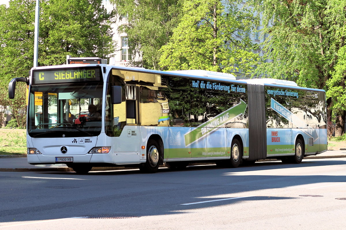 Mercedes Citaro Facelift der Innsbrucker Verkehrsbetriebe Bus Nr. 830 als Linie C an der Haltestelle Studentenhaus/Chirurgie in Innsbruck. Aufgenommen 30.4.2018.