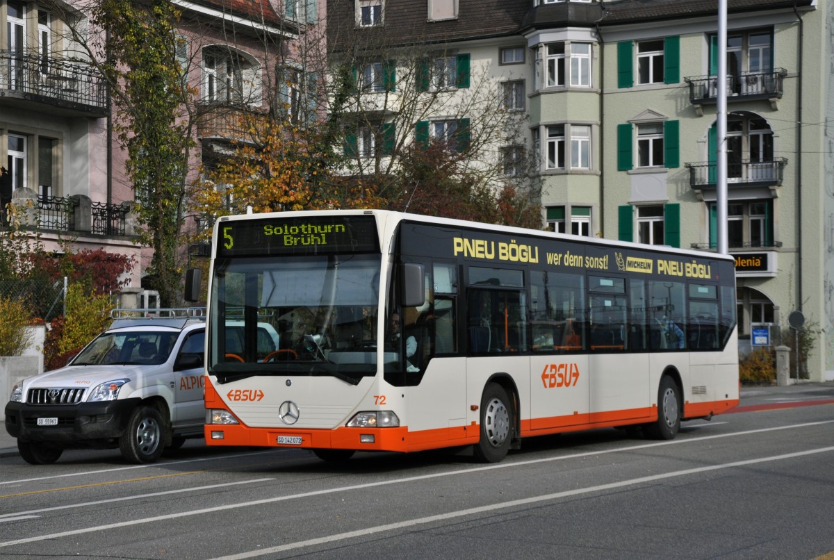 Mercedes Citaro mit der Betriebsnummer 72 auf der Linie 5 beim Bahnhof Solothurn. Die Aufnahme stammt vom 08.11.2012.