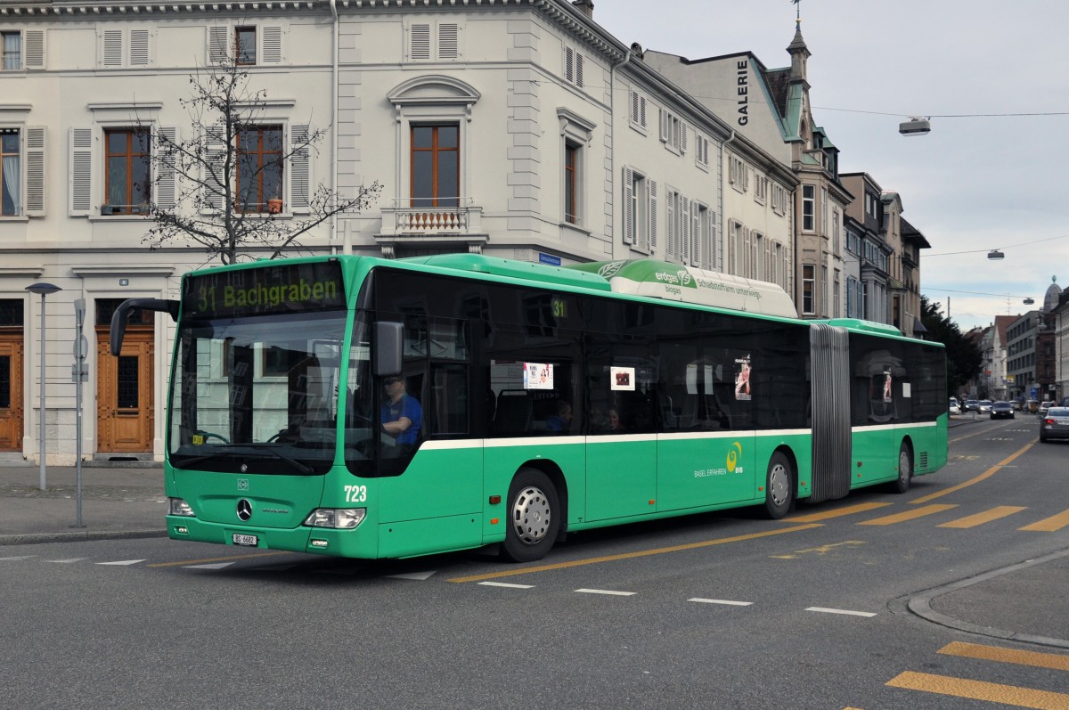 Mercedes Citaro mit der Betriebsnummer 723 auf der Linie 31 am Wettsteinplatz. Die Aufnahme stammt vom 27.02.2014.