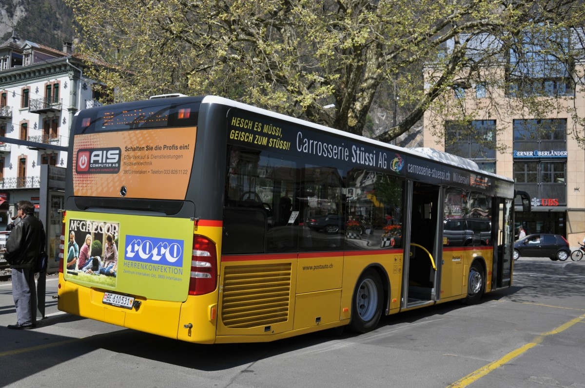 Mercedes Citaro der Post auf der Linie 101 am Bahnhof Interlaken West. Die Aufnahme stammt vom 16.04.2014.