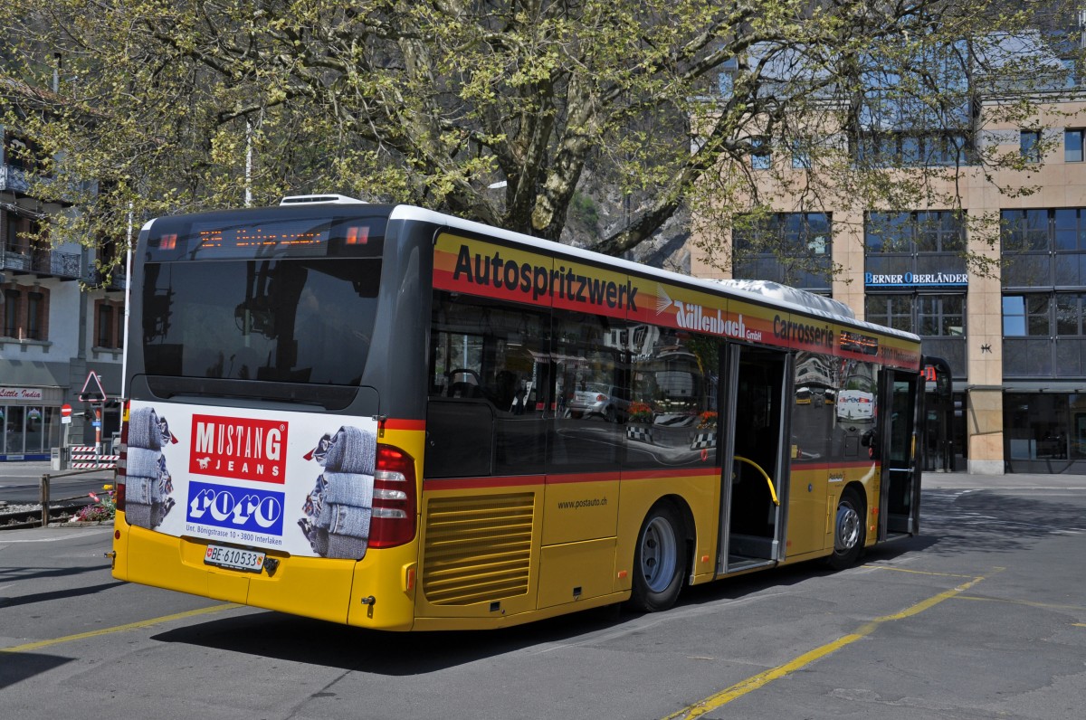 Mercedes Citaro der Post auf der Linie 104 am Bahnhof Interlaken West. Die Aufnahme stammt vom 16.04.2014.