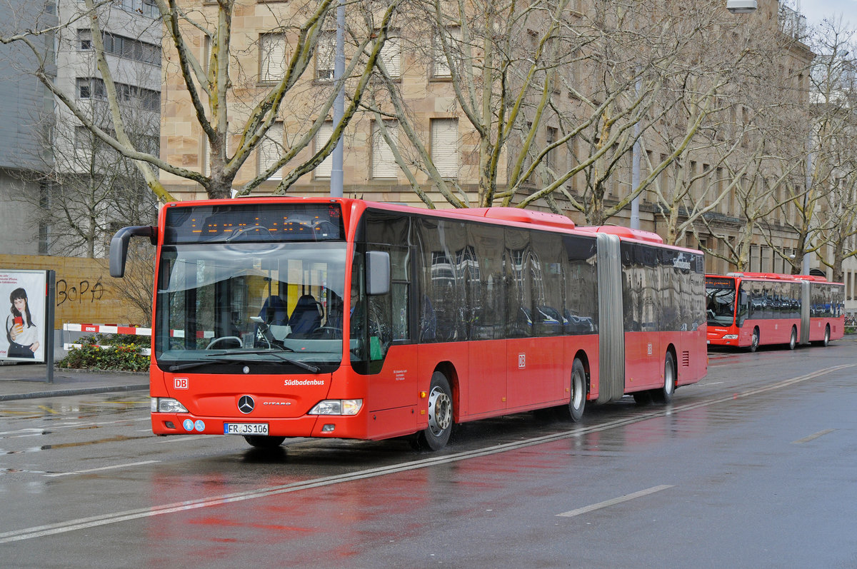 Mercedes Citaro von Südbadenbus,fährt als Eisenbahnersatz zum Badischen Bahnhof. Die Aufnahme stammt vom 01.04.2018.