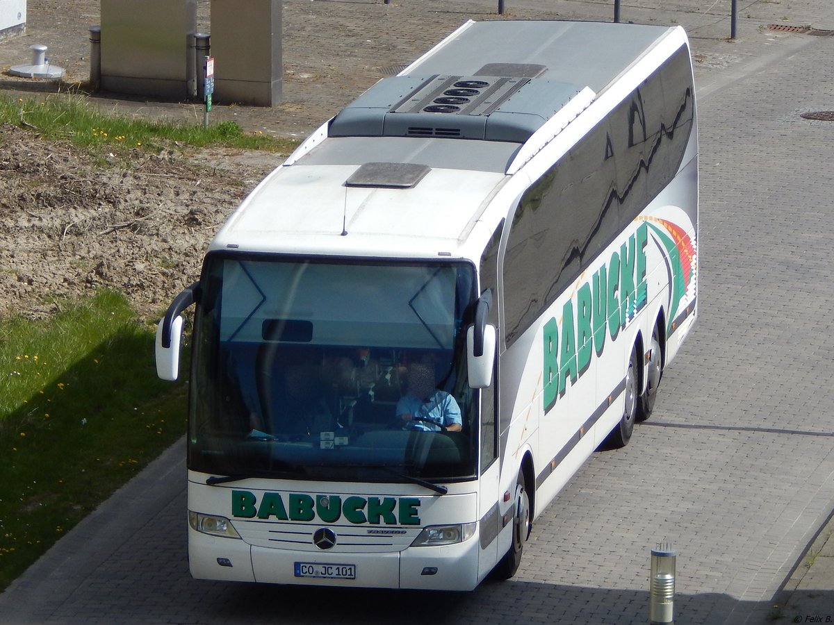 Mercedes Travego von Babucke aus Deutschland im Stadthafen Sassnitz am 04.05.2018