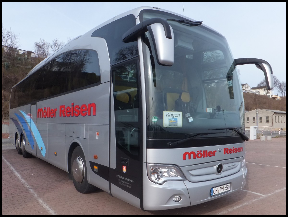 Mercedes Travego von Mller Reisen aus Deutschland im Stadthafen Sassnitz am 14.03.2014