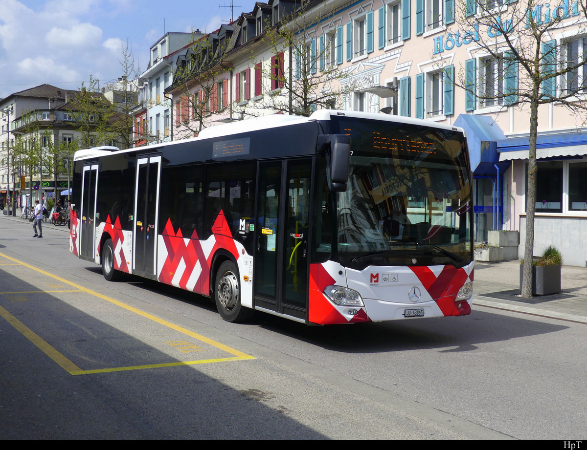 MOBIJU ( Postauto ) - Mercedes Citaro JU 43865 unterwegs in Delémont am 15.04.2022