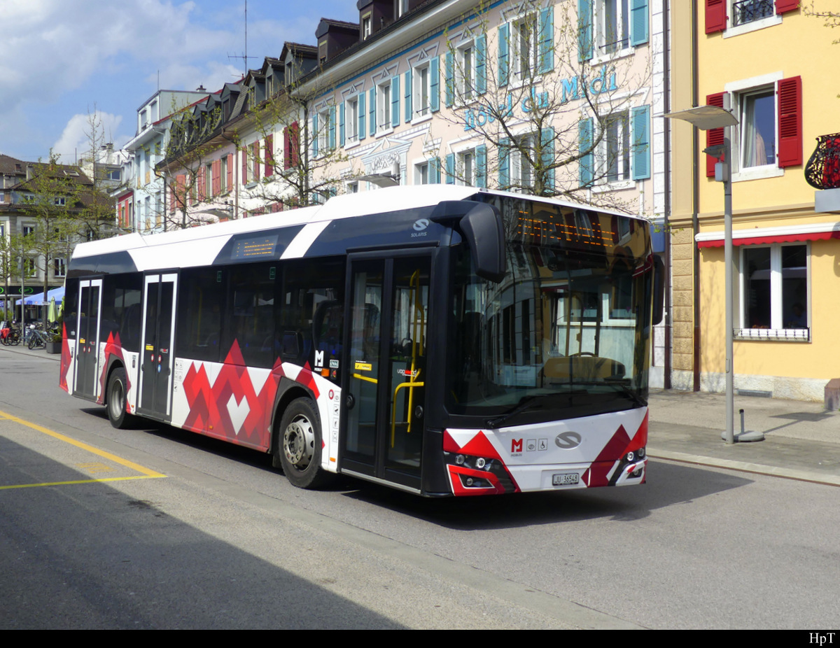 MOBIJU ( Postauto ) - Solaris Urbino 12  JU 36548 unterwegs in Delémont am 15.04.2022