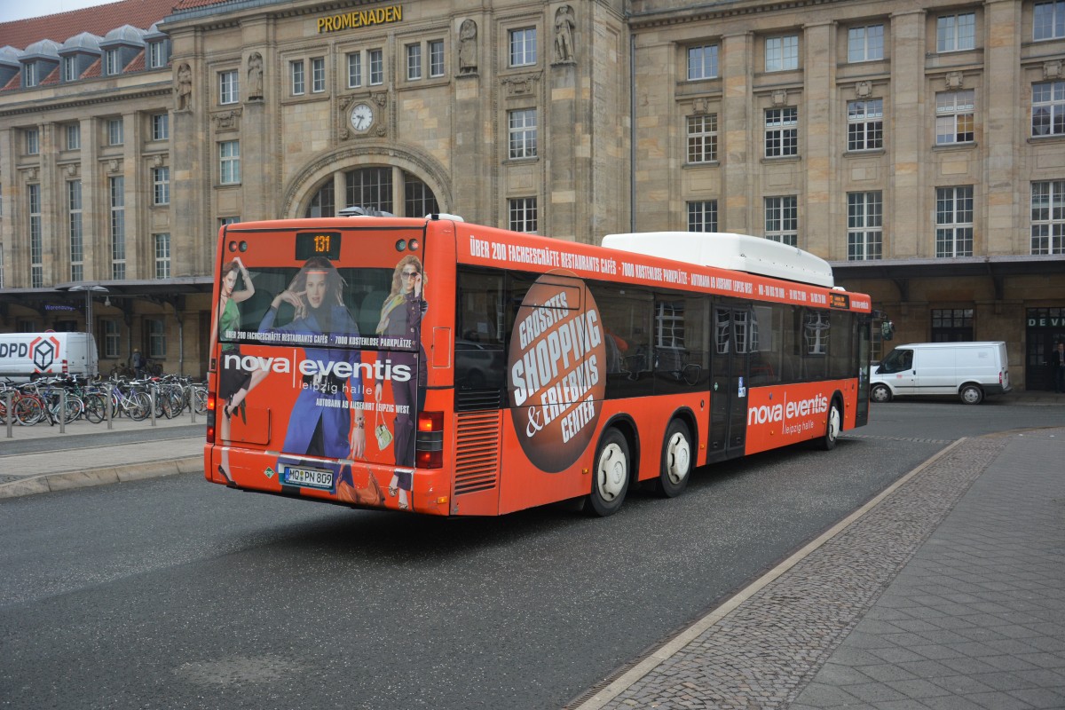 MQ-PN 809 fährt am 18.02.2015 auf der Linie 131 nach Leipzig Hauptbahnhof. Aufgenommen am Hauptbahnhof Leipzig / MAN CNG Überlandbus.
