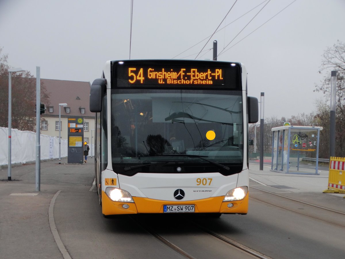 MVG Mercedes Benz Citaro 2 (Euro 6) G Wagen 907 am 17.12.16 in Mainz Universität