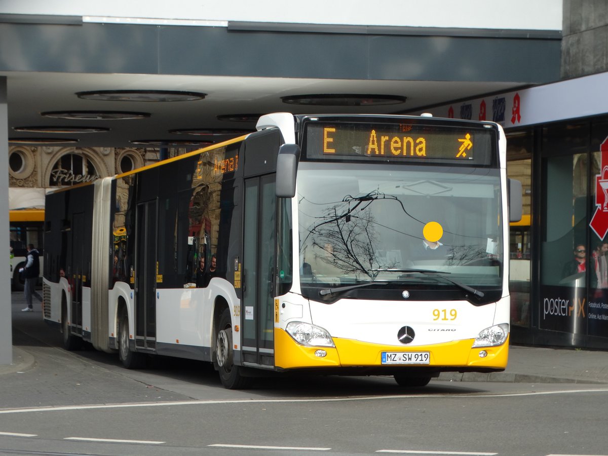 MVG Mercedes Benz Citaro 2 G Wagen 919 am 04.03.17 als Arena Linie zum Mainz 05 Fußballspiel