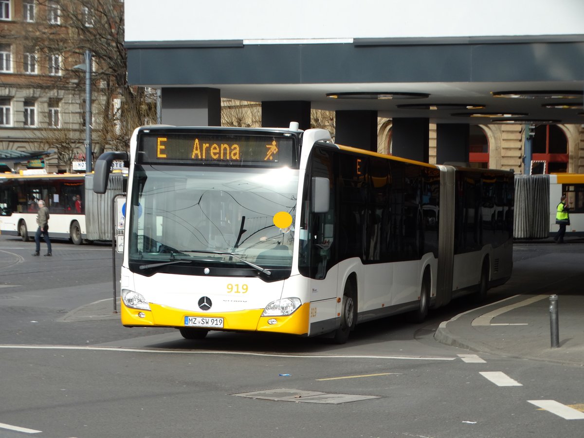 MVG Mercedes Benz Citaro 2 G Wagen 919 am 04.03.17 als Arena Linie zum Mainz 05 Fußballspiel