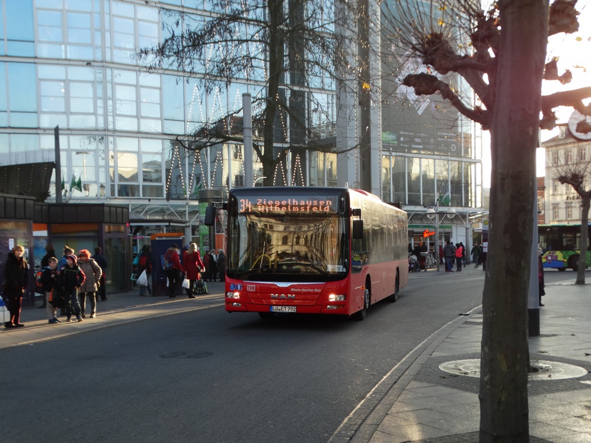 Nagelneuer DB Rhein Neckar Bus MAN Lions City am 10.12.15 in Heidelberg auf der Linie 34 