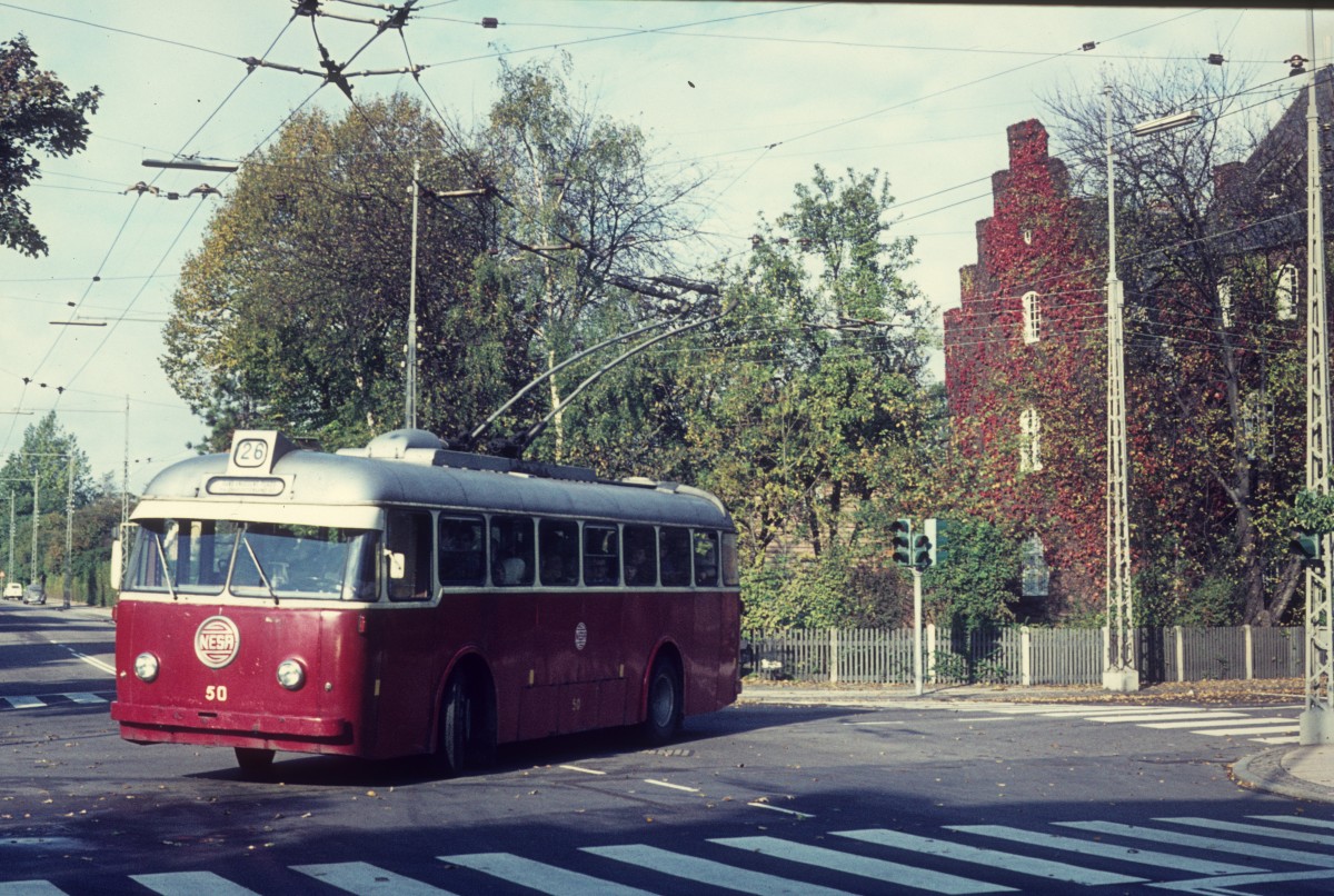 NESA Trolleybus 50 (Sonderfahrt) Hellerup, Callisensvej / Svanemøllevej am 10. Oktober 1971.