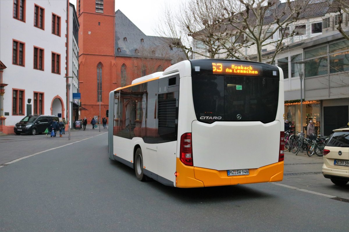 Neuer MVG Mercedes Benz Citaro 2 G Wagen 946 am 28.12.18 in Mainz Höfchen