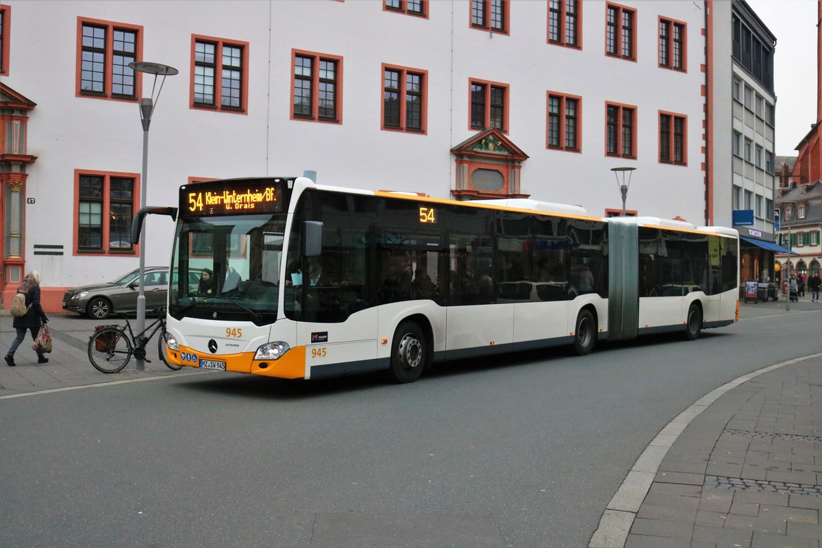 Neuer MVG Mercedes Benz Citaro 2 G Wagen 945 am 28.12.18 in Mainz Höfchen
