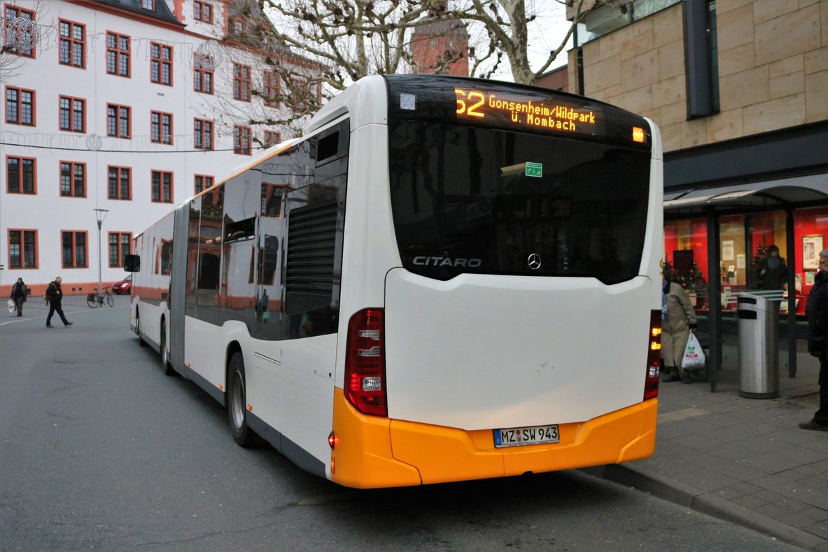 Neuer MVG Mercedes Benz Citaro 2 G Wagen 943 am 28.12.18 in Mainz Höfchen
