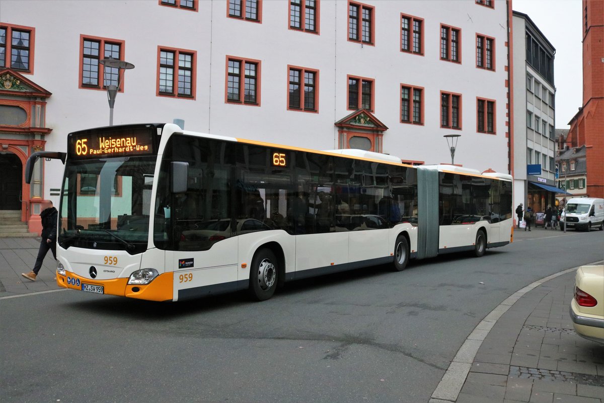 Neuer MVG Mercedes Benz Citaro 2 G Wagen 959 am 28.12.18 in Mainz Höfchen