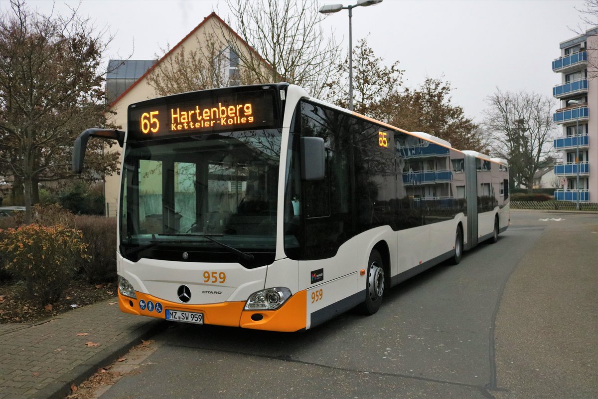 Neuer MVG Mercedes Benz Citaro 2 G Wagen 959 am 28.12.18 in Mainz Gonsenheim