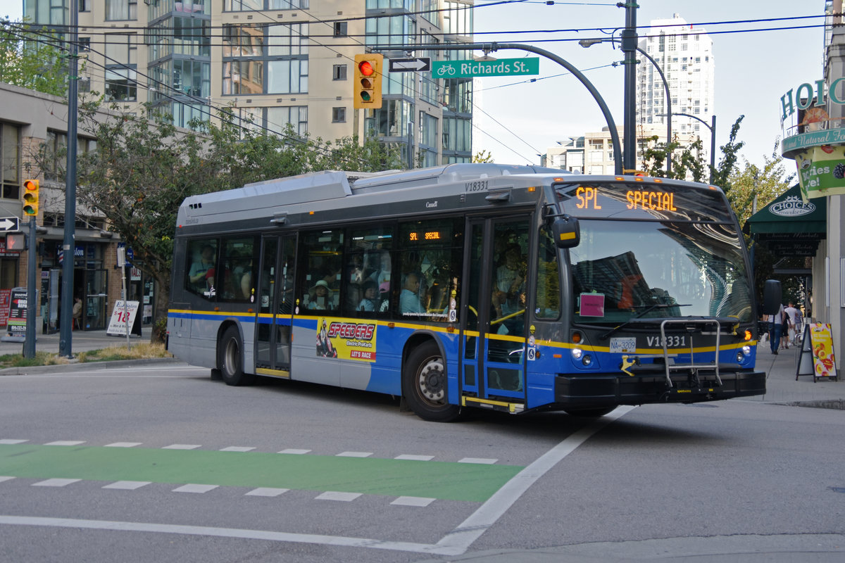 New Flyer Autobus V18331 unterwegs in Vancouver. Die Aufnahme stammt vom 04.08.2019.