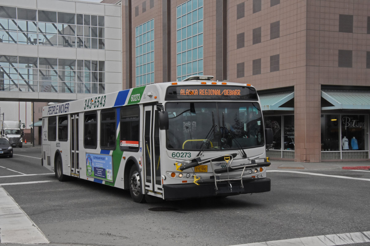 New Flyer Bus 60273 im Einsatz in Anchorage. Die Aufnahme stammt vom 15.08.2019.