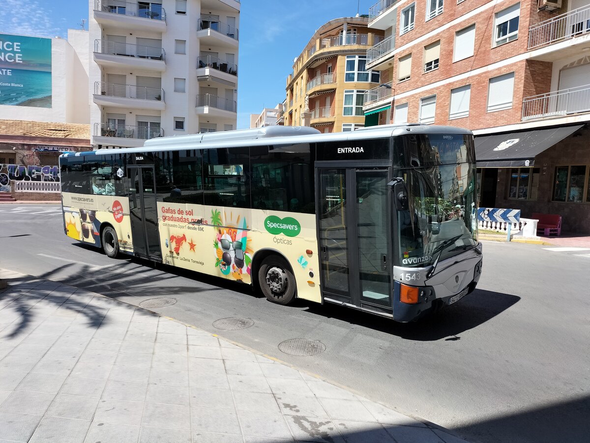 Noge Cittour LE, Wagen 1543, Baujahr 2008, Firma Avanza Torrevieja, unterwegs in der Avenida de la Purisima als Linie A in Torrevieja am 25.04.2024 (ehem. Wagen 243 der Firma Costa Azul).