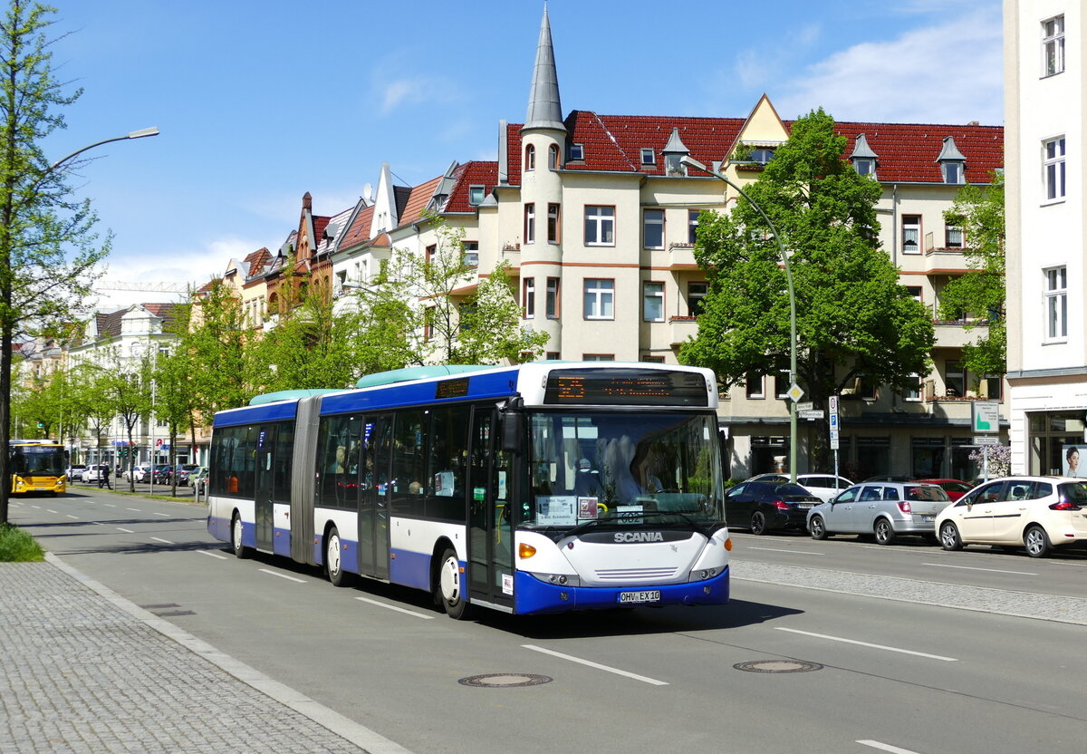Oberhavel Bus Express GmbH - Scania OmniLink G (OHV-EX 10),ex. Waiblingen, im SEV der S Bahn Berlin (S25), hier in Berlin-Reinickendorf im Mai 2021.