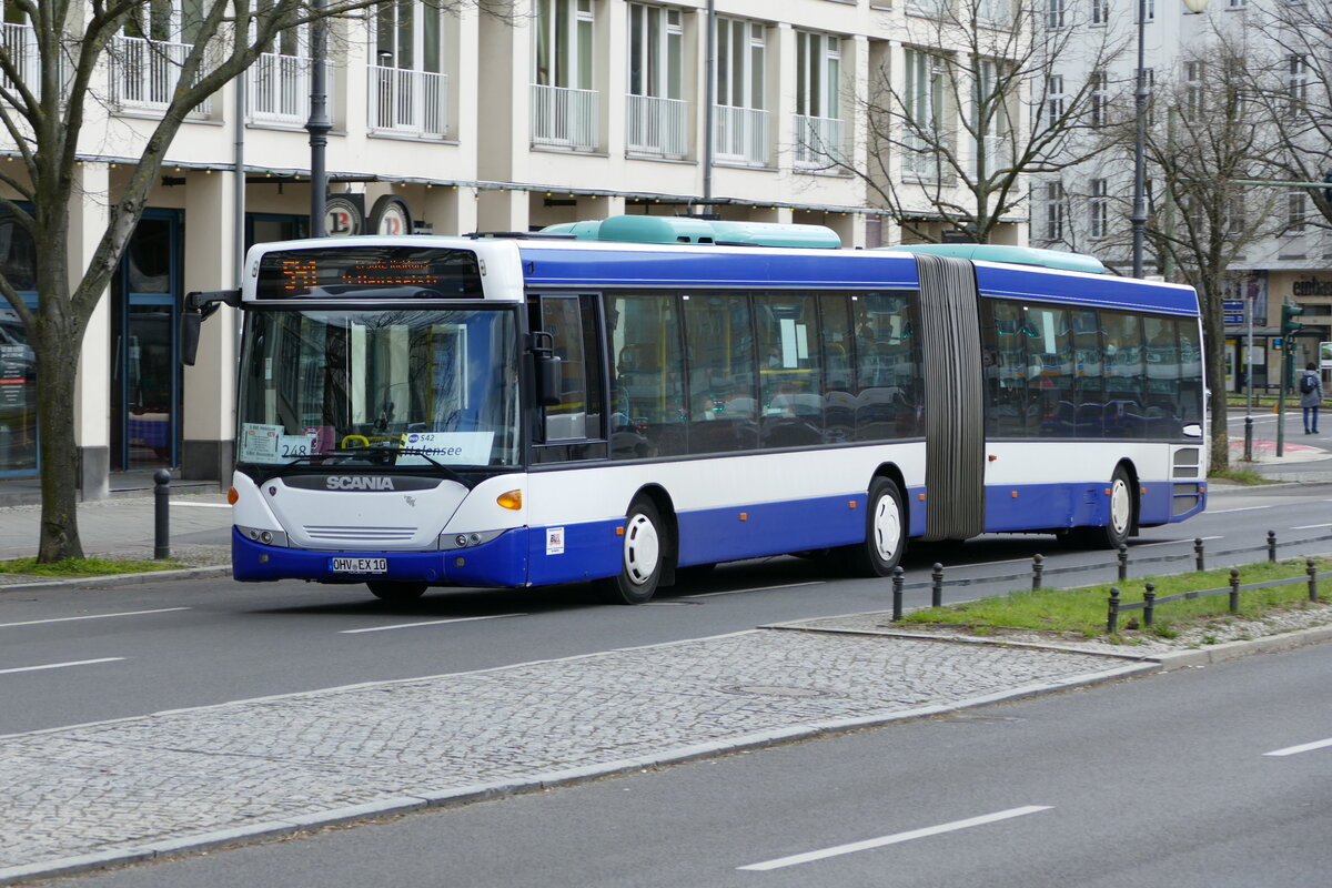 Oberhavel Bus Express GmbH mit dem Scania OmniLink G (OHV-EX 10). Im SEV der S Bahn Berlin (S41) in Berlin-Charlottenburg im April 2021. [ex. Waiblingen]
