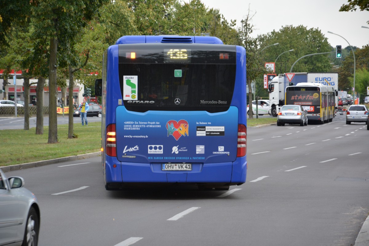 OHV-VK 41 fährt am 04.09.2015 auf der Linie 136 zum S-Bahnhof Hennigsdorf. Aufgenommen wurde ein Mercedes Benz Citaro der 2. Generation,OVG, Berlin Am Omnibushof.