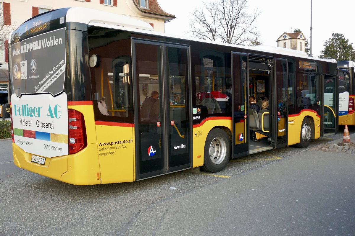 Ortsbus Wohlen MB C2 K  Anglikon  vom PU Geissmann, Hägglingen am 21.3.19 beim Bahnhof Wohlen.
