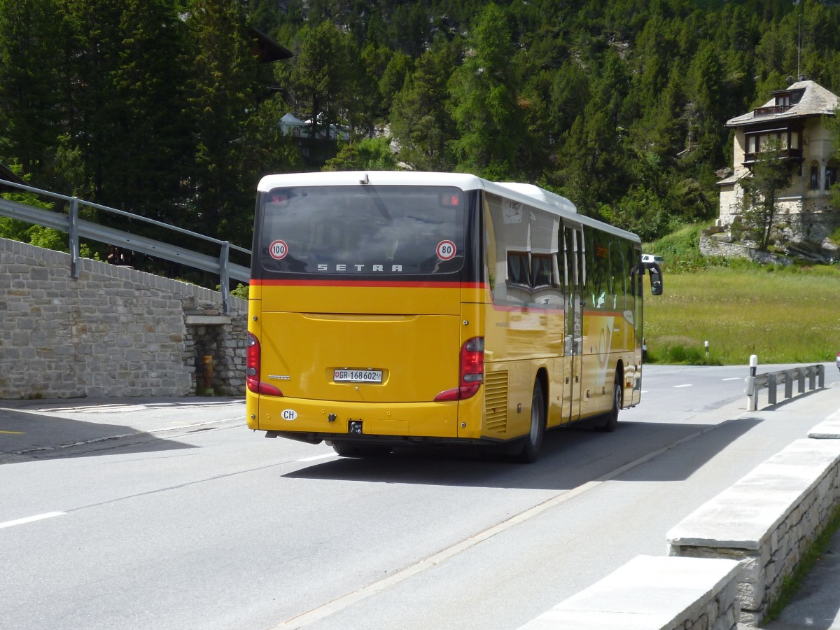 PostAuto Graubünden, 7000 Chur: Setra S 415 H GR 168'602, am 31. Juli 2014 bei 7516 Maloja Posta (GR)